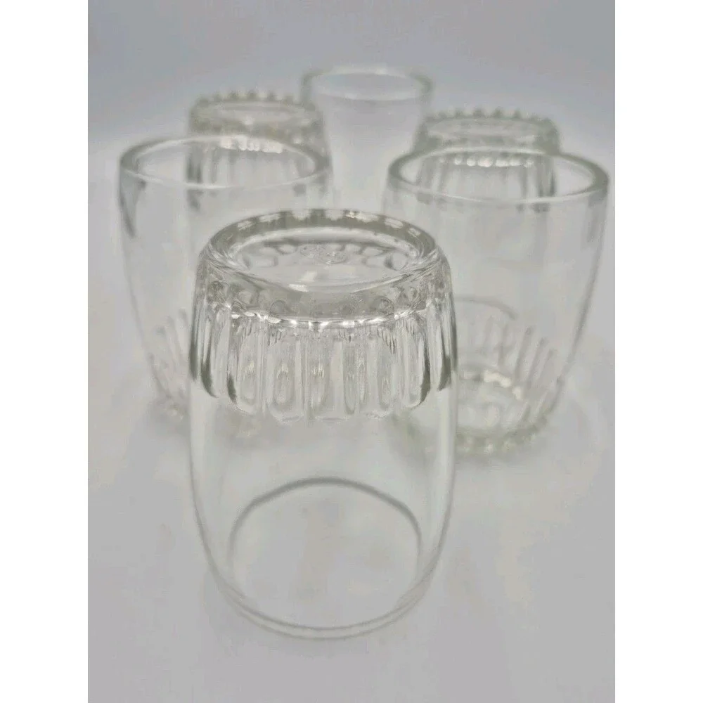 6 Vintage 8oz Bartlett Collins Glass Barrel Tumblers Ribbed Rocks Anchor Hocking
